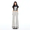 Jeans 8819 Cinza Cristal Levemente Flare para Mulheres, Verão Fino de Caimento Solto, Não Apertado nas Pernas, Emagrecedor, Calça de Baixo Elasticidade para Mulheres