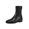 Botas de Mujer Negras Gruesas Medias de Caña Corta de Comercio Exterior 33 Simples Nuevas de Deseo Cabeza Cuadrada Botas de Jinete de Agarre Manual 43 Botas con Tacón