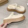 Chinelo Meio Tamanco Estilo Francês Sola Grossa Roupa Feminina Primavera e Verão Novo Estilo Pérola Estilo Fada Slip-on Sapatos Mary Jane para Mulheres