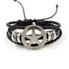 Pulsera Trenzada de Cuero Multicapa Estilo Retro Americano con Estrella de Cinco Puntas Hueca y Colgante Redondo, Accesorios Casuales para Hombres