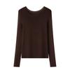 Suéter de Lana Lavable a Máquina Yangtze Yarn 120S Sin Costuras de Una Pieza Galga 18 Ultradelgado para Mujer Versátil Jersey Cuello Redondo Top para Fondo