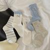 Calcetines Estilo Coreano para Mujer, Calcetines Azules y Blancos con Lazo de Corazón hasta la Mitad de la Pantorrilla, Diseño Original, Calcetines de Felpa Femeninos, Sin Costuras