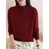 Suéter de cuello alto medio para mujer de otoño e invierno Nuevo estilo 2025 Camiseta básica de punto holgada Se puede usar por fuera en invierno