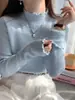 Suéter Feminino de Meia Gola com Bainha de Orelha, Novo Estilo Outono/Inverno 2025, Slim Fit, Aconchegante, Peça Única, Veludo Tricotado, Camada Base, Tendência