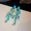 Pendientes de Plata Dopamina de Verano con Borla de Flor Tachonada de Diamantes, Aretes de Botón con Diseño Único, Pendientes Dulces Estilo Vacacional para Mujer