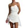 Comercio Exterior Transfronterizo Europeo y Americano Ropa de Mujer, Nuevos Vestidos de Verano, Elegante Vestido de Color Sólido Irregular sin Tirantes Estilo Francés