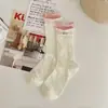 Estilo Novo Primavera e Outono Meias Ancora Vermelhas Meias Femininas de Cano Médio Tendência Ins Japonesa Meias Slouch com Laço Meias Estilo College