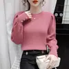 Suéter feminino com mangas bufantes suéter 2023 outono e inverno Novo solto modelador estilo coreano gola redonda manga longa top blusa de base