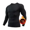 Conjunto esportivo de moletom forrado para atividades ao ar livre, sem costura, para treino, corrida, colante, traje de ginástica, roupa íntima quente de alta elasticidade, masculino