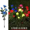 Luces Solares LED Impermeables para Exteriores Transfronterizas, Rosas Artificiales para Jardín, Luces Decorativas para Césped de 3 y 5 Cabezas
