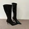 Primer Encuentro Ji Botas de Estilo Europeo con Punta Fina Adelgazantes Hasta la Rodilla para Mujer Otoño/Invierno 2026 Tacón Fino Caña Alta Botas Largas Cremallera Trasera Tacón Alto