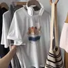 Camiseta Suelta Blanca de Algodón Puro de Manga Corta para Mujer, Nuevo Diseño Verano 2026 con Estampado de Oso, Talla Grande