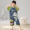 Pijama de Algodón Puro para Niños 2026 Verano Manga Corta Mameluco Anti-Patadas Cubre-Barriga Ropa para el Hogar Ropa para Aire Acondicionado Ropa de Dormir de una Pieza