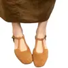 Sandalias tejidas de piel de oveja para mujer en verano, combinadas con faldas, zapatos Mary Jane huecos con tacones gruesos y puntera cerrada, impresionantes sandalias romanas