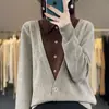 Suéter de Punto para Mujer con Bloques de Color Transfronterizo, Cuello de Muñeca, Falso Dos Piezas, Nuevo Estilo Commuter Otoño e Invierno 2025, Manga Larga