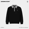 Suéter de Punto de Alto Nivel con Cuello Polo para Hombre Zoewatson 2026 Colores de Otoño Bloque de Color Suéter de Manga Larga con Cuello Suéter Cálido de Lana