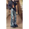 Jeans Tie-Dye Dorados de Calle Americana para Hombre Pantalones Jacquard de Corte Limpio Pantalones Rectos Estrechos Pantalones Ligeramente Acampanados