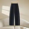 Pantalones Casuales Azul Marino Tipo Cimitarra para Mujer Primavera y Otoño 2026 Tendencia Nuevo Cintura Alta Sueltos Versátiles Pierna Ancha Pantalones de Trabajo