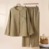 Pijama de gasa de doble capa de algodón puro para mujer, estilo pareja primavera y otoño, manga larga, pantalón largo, corte holgado, se puede usar en el exterior, conjunto de ropa para el hogar