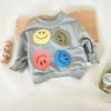 Pantalones de niña Conjunto de primavera y otoño Estilo occidental Algodón Delgado Tesoro para mujer Cuello redondo Smiley Sudadera Traje de dos piezas a rayas