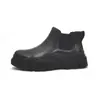 Botines Negros Chelsea Cortos Estilo Celebridad de Internet Mona para Hombre, Botas Martin Británicas de Cuero Genuino sin Cordones de Caña Media con Suela Gruesa