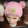 Touca de Bebê Inverno Estilo Coreano Touca de Urso para Meninos e Meninas, Touca de Lã Tricotada Infantil, Boina de Cor Sólida, Touca Engrossada com Proteção para Orelhas