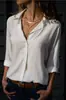 Ropa de mujer transfronteriza: blusa de gasa con botones, estilo europeo y americano, color liso, manga larga, top de calidad de exportación, camisa de mujer con escote en V profundo