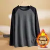 Camiseta básica de terciopelo de doble cara con mangas raglán largas para hombre, estilo americano de alta costura de moda para otoño e invierno con bloques de color y diseño cálido