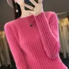 Suéter básico de punto para mujer, cuello redondo, forma de paraguas, rayas, color sólido, Andy Velvet, ropa de primera línea, manga larga, corte ajustado, adelgazante