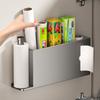Portarrollos de papel de cocina, estante de almacenamiento multifuncional para toallas de papel, espacio, aluminio, adhesivo mágico sin costuras, refrigerador, estante para papel film de plástico