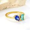 Anel de Joia Europeu e Americano Ins Moda Simples Temperamento Luxo Leve Aço Inoxidável Gotas d'Água Quadrado Zircônia Banhado a Anel para Mulheres
