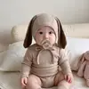 Gorro para bebé para primavera y otoño, lindo gorro con orejas de conejo para protección de orejas, gorro elegante a prueba de viento para niños y niñas, gorro para recién nacido que cubre la cara, estilo coreano