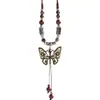 Collar Colgante de Campana de Mariposa de Cerámica Estilo Étnico Retro para Mujer, Nuevo Accesorio de Cadena Larga para Suéter de Moda
