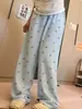 Calça de Pijama Xadrez de Camadas Alta Feminina Fina para Caminhada Simples Casual Solta Usável Super Longa para Casa