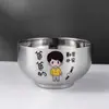 Tazón infantil de doble capa de acero inoxidable con dibujos animados 304 grado alimenticio para el hogar, bebé comiendo, anti-quemaduras, anti-caídas, familia, bebé