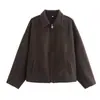 Moda femenina europea y americana transfronteriza bestseller de AliExpress chaqueta corta retro marrón con cremallera y manga larga