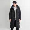 Casaco longo de inverno masculino e feminino na altura do joelho, grosso, à prova de vento, quente, casual, com capuz, jaqueta de plumas