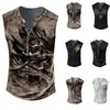 Chaleco sin mangas de verano nuevo para hombre, europeo y americano, de punto, para playa, ocio, deportes, con siete botones, estampado desgastado, talla grande