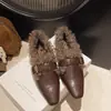 Zapatos de mujer cálidos, forrados de felpa, peludos, con tacón grueso, colección otoño/invierno 2026, Mary Janes planos de punta, zapatos pequeños de cuero elegantes y versátiles