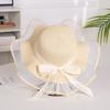 Sombrero de Paja con Lazo Daquan Sombrero de Playa de Verano para Mujer Sombrero de Ala Ancha con Cinta Sombrero para el Sol con Cinta de Perlas Sombrero Protector Solar