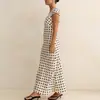 Moda Inspirada en Estilo Ins Europeo y Americano Nuevo Vestido Largo de Satén con Lunares y Ribete de Encaje, Ceñido a la Cintura, de Manga Corta, Corte Entallado para Mujer