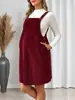 Vestido de tirantes de pana a rayas verticales estilo europeo y americano para maternidad con tirantes ajustables, diseño holgado de línea A, adecuado para primavera y otoño