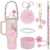 Envío Gratis Accesorios Copa Stanley Cadena de Mano Llavero de Pompón Colgante Flor de Begonia Tapa para Popote Decoración de Vaso Personalización