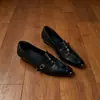 Mocasines vintage cuadrados para mujer en stock con tacones gruesos y hebillas metálicas, zapatos de piel suave genuina para el trabajo, disponibles para dropshipping