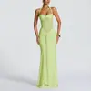 Amazon Cross-Border 2025 Novo Vestido Longo Elegante Plissado Feminino Moda Comércio Exterior Sexy Sem Costas Quadril