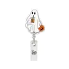 Porta-credencial retráctil de gato negro fantasma para Halloween, hebilla retráctil acrílica de calabaza, identificación, credencial médica, regalo