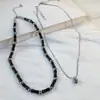 Collar negro hecho a mano plegado de doble capa para mujer, nicho retro, cadena para clavícula de bambú, accesorios étnicos al por mayor