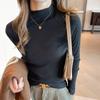 Camisa de ombro direito com rosca Modal de fábrica para mulheres no outono e inverno com mangas raglan, meia gola alta, blusa de manga comprida que pode ser usada ao ar livre