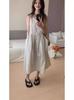Chic Coreano Verano Retro Nicho Cintura con Cordón Aspecto Adelgazante Bolsillo Grande con Solapa Cremallera Chaleco de Trabajo Vestido para Mujer