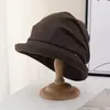 Sombrero de pescador simple personalizado con borde enrollado, pliegues apilados, versátil, hace que la cara se vea más pequeña, para mujer, otoño, estilo literario japonés, sombrero de cubo con protección solar